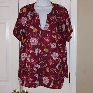 Old Navy maroon floral print sheer blouse  Sz XL